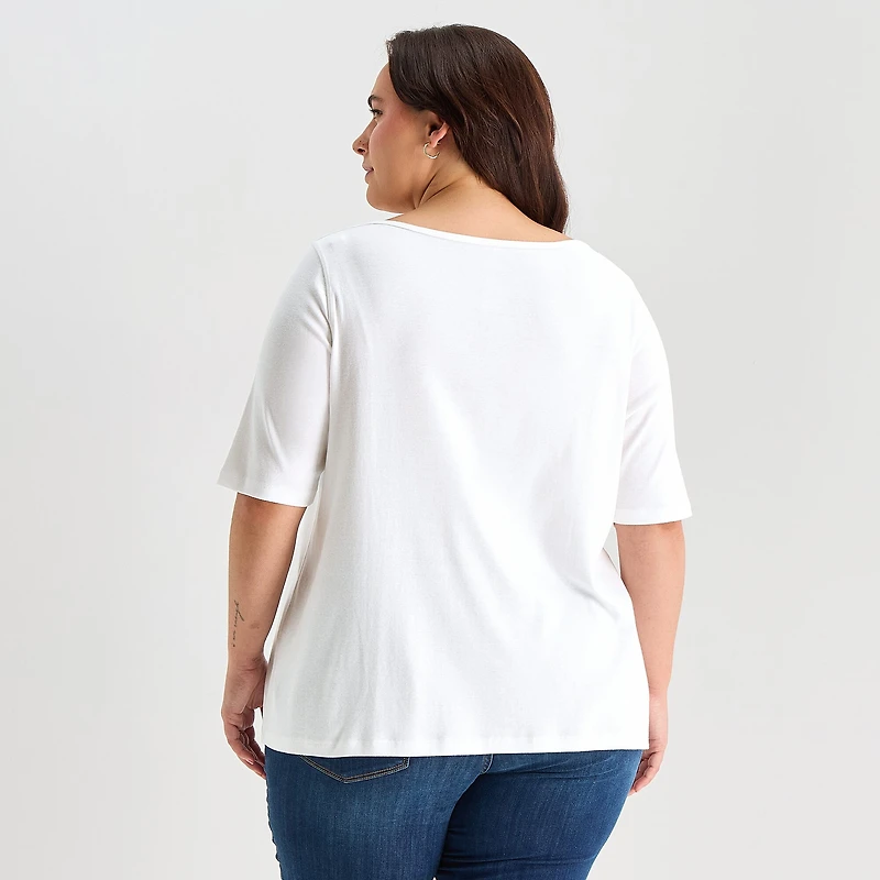 St. John's Bay Womens Plus Easy-on + Easy-off Boat Neck Short Sleeve Adaptive T-Shirt