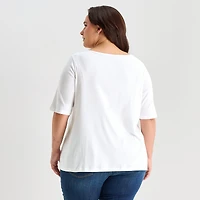 St. John's Bay Womens Plus Easy-on + Easy-off Boat Neck Short Sleeve Adaptive T-Shirt