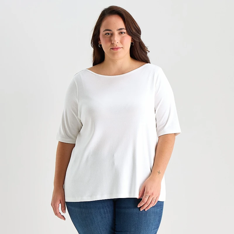 St. John's Bay Womens Plus Easy-on + Easy-off Boat Neck Short Sleeve Adaptive T-Shirt
