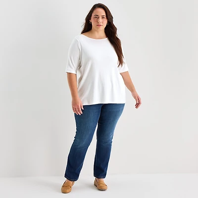 St. John's Bay Womens Plus Easy-on + Easy-off Boat Neck Short Sleeve Adaptive T-Shirt