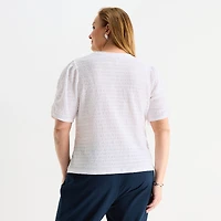 Liz Claiborne Womens Plus Crew Neck Short Sleeve Blouse