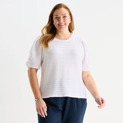 Liz Claiborne Womens Plus Crew Neck Short Sleeve Blouse