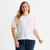 Liz Claiborne Womens Plus Crew Neck Short Sleeve Blouse