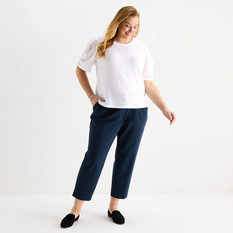 Liz Claiborne Womens Plus Crew Neck Short Sleeve Blouse