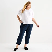 Liz Claiborne Womens Plus Crew Neck Short Sleeve Blouse