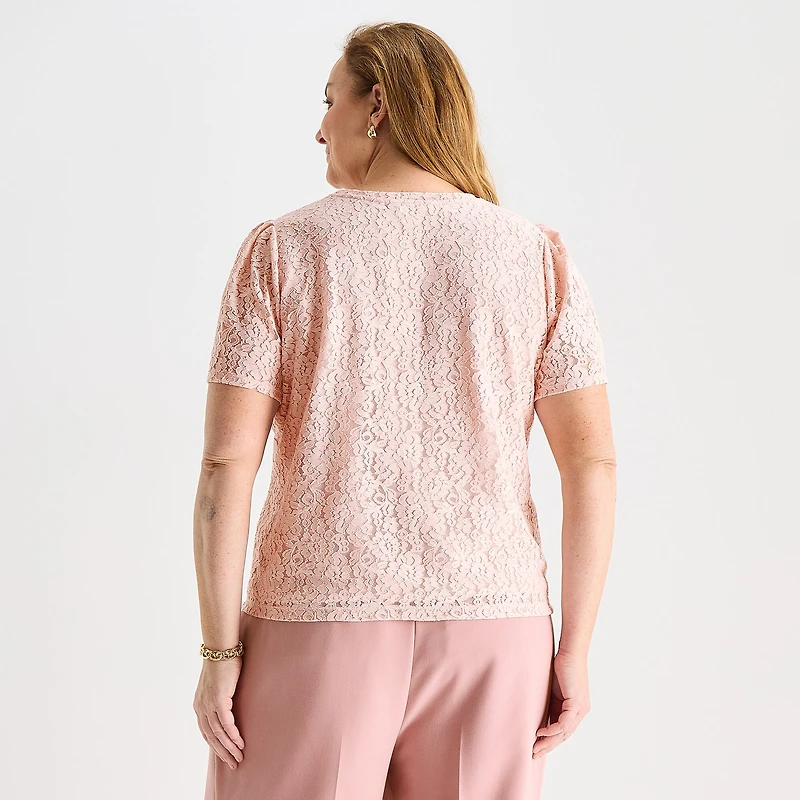 Liz Claiborne Womens Plus Round Neck Short Sleeve Blouse