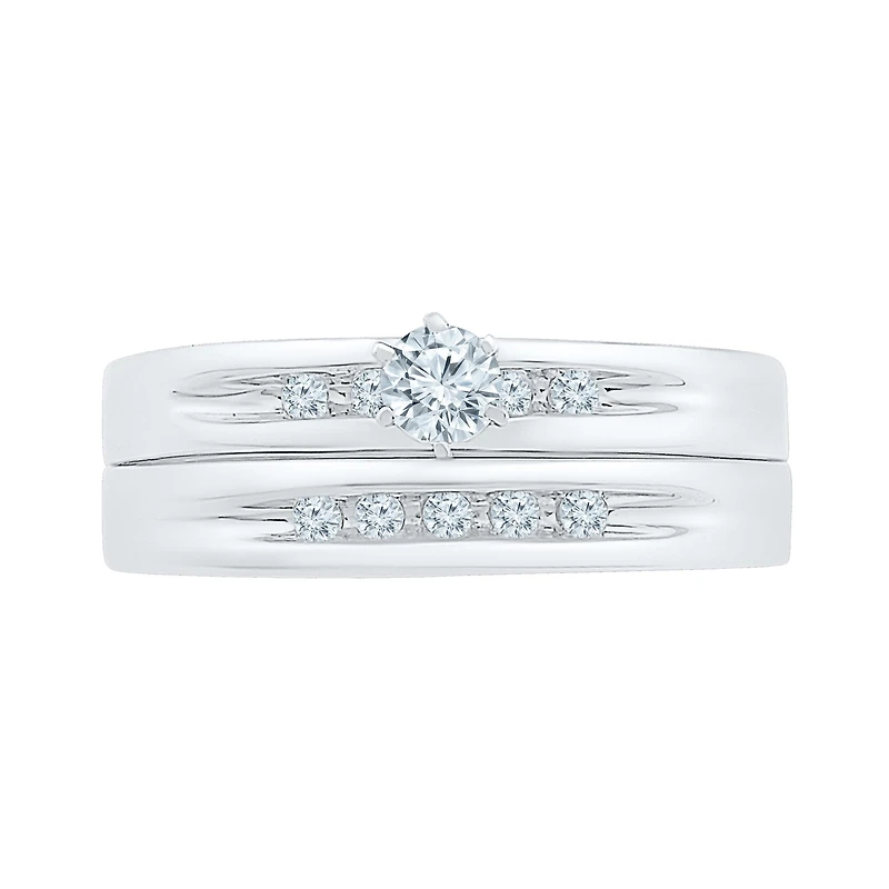 Womens 1/4 CT. T.W. Natural White Diamond Sterling Silver Round Side Stone Bridal Set