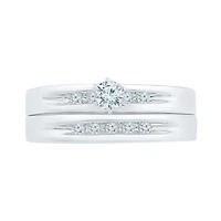 Womens 1/4 CT. T.W. Natural White Diamond Sterling Silver Round Side Stone Bridal Set