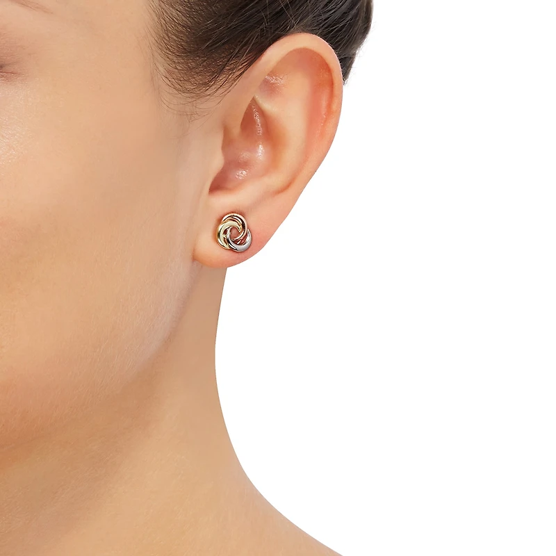 14K Tri-Color Gold 10mm Knot Stud Earrings