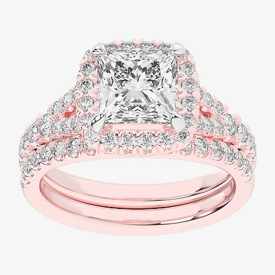 G-H / Si1-Si2) Womens CT. T.W. Lab Grown White Diamond 14K Gold Side Stone Halo Bridal Set