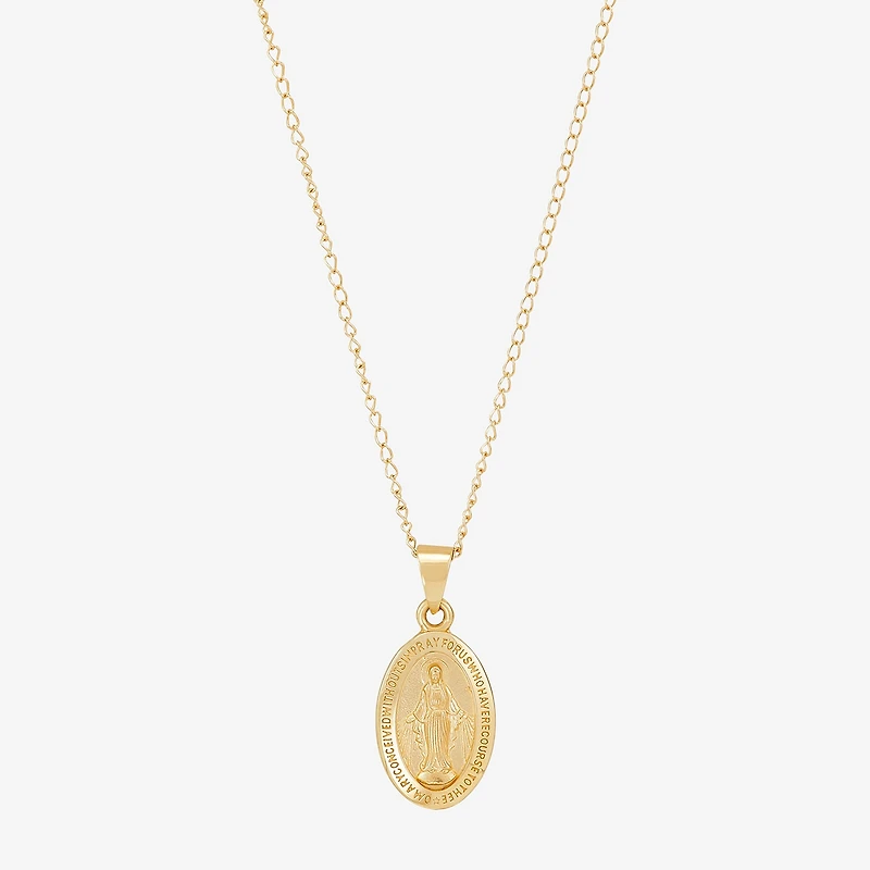 Miraculous Medal Girls 14K Gold Oval 13 Inch Pendant Necklace