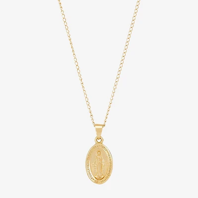 Miraculous Medal Girls 14K Gold Oval 13 Inch Pendant Necklace