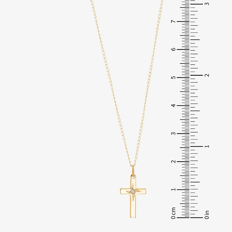 Girls White Diamond 14K Gold Cross 13 Inch Pendant Necklace