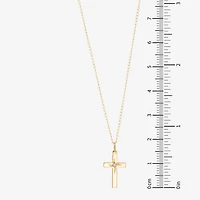 Girls White Diamond 14K Gold Cross 13 Inch Pendant Necklace