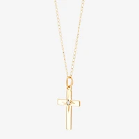 Girls White Diamond 14K Gold Cross 13 Inch Pendant Necklace