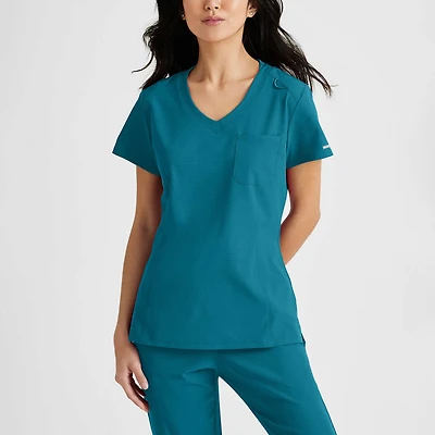 Skechers Skt147 Dignity 1-Pocket Tuck-In Womens Plus Tall V Neck Short Sleeve Stretch Fabric Moisture Wicking Scrub Top