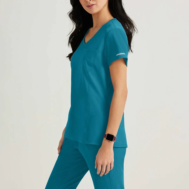Skechers Skt147 Dignity 1-Pocket Tuck-In Womens Plus Tall V Neck Short Sleeve Stretch Fabric Moisture Wicking Scrub Top