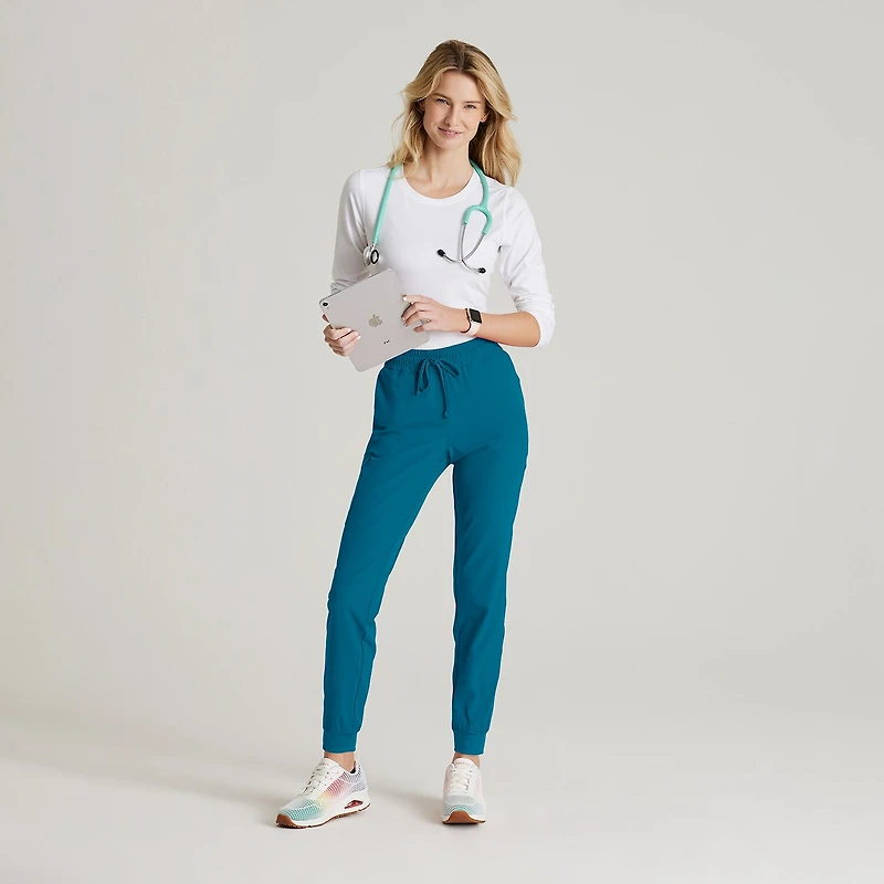 Skechers Skp552 Theory 4-Pocket Mid-Rise Jogger Womens Petite Stretch Fabric Moisture Wicking Scrub Pant