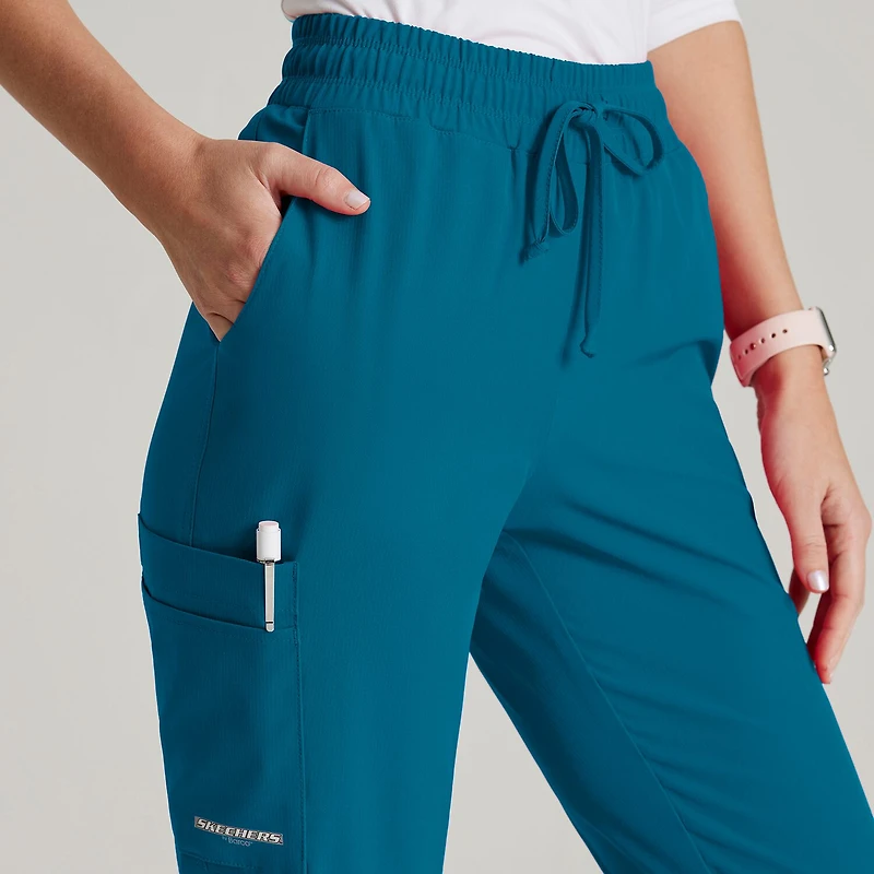Skechers Skp552 Theory 4-Pocket Mid-Rise Jogger Womens Petite Stretch Fabric Moisture Wicking Scrub Pant