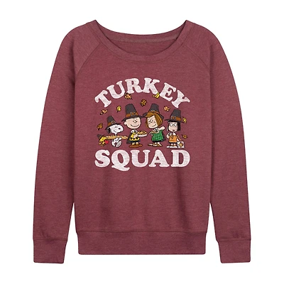 Peanuts Turkey Squad Womens Crew Neck Long Sleeve Regular Fit Graphic T-Shirt