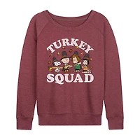 Peanuts Turkey Squad Womens Crew Neck Long Sleeve Regular Fit Graphic T-Shirt