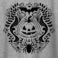 Floral Pumpkin Halloween Womens Crew Neck Short Sleeve Regular Fit Graphic T-Shirt
