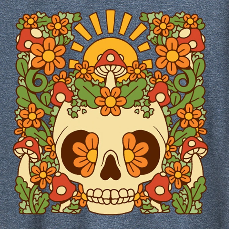 Floral Skull Womens Crew Neck Short Sleeve Regular Fit Graphic T-Shirt