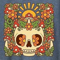 Floral Skull Womens Crew Neck Short Sleeve Regular Fit Graphic T-Shirt