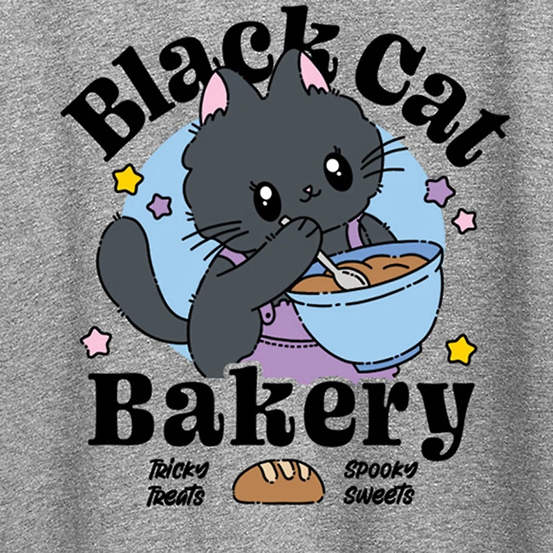 Black Cat Bakery Womens Crew Neck Short Sleeve Regular Fit Graphic T-Shirt
