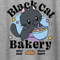 Black Cat Bakery Womens Crew Neck Short Sleeve Regular Fit Graphic T-Shirt