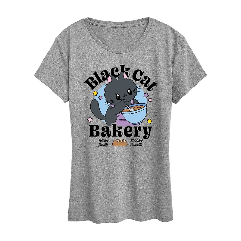 Black Cat Bakery Womens Crew Neck Short Sleeve Regular Fit Graphic T-Shirt