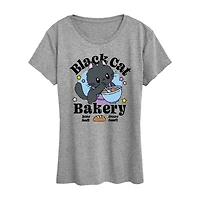 Black Cat Bakery Womens Crew Neck Short Sleeve Regular Fit Graphic T-Shirt