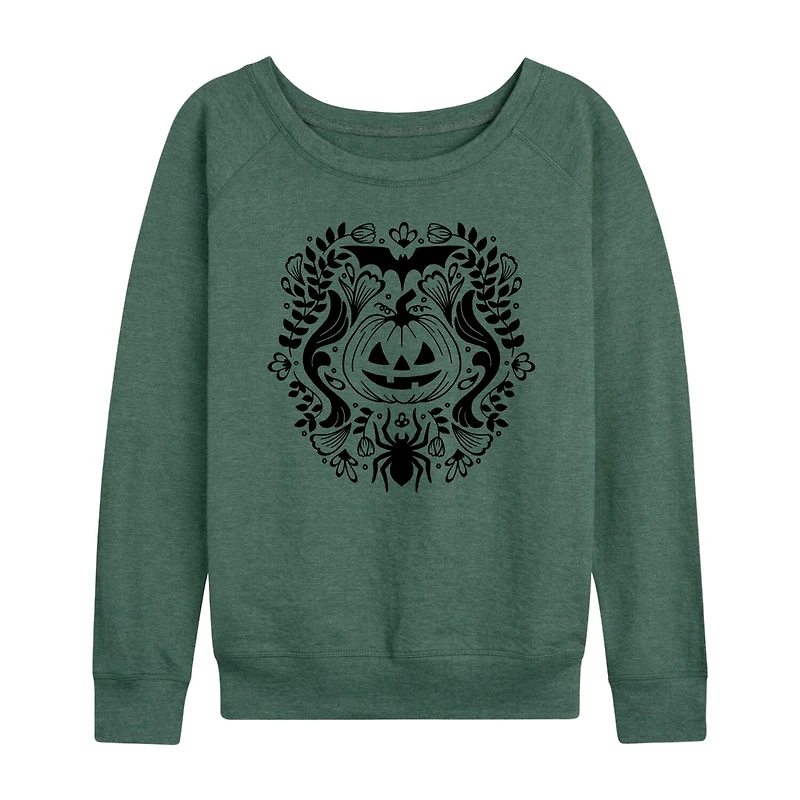 Floral Pumpkin Halloween Womens Round Neck Long Sleeve Regular Fit Graphic T-Shirt