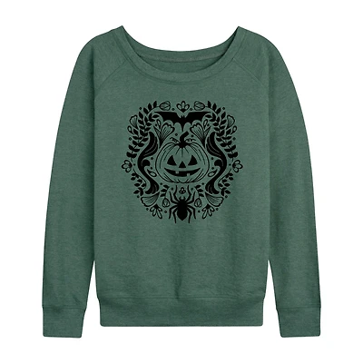 Floral Pumpkin Halloween Womens Round Neck Long Sleeve Regular Fit Graphic T-Shirt