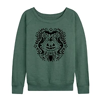 Floral Pumpkin Halloween Womens Round Neck Long Sleeve Regular Fit Graphic T-Shirt