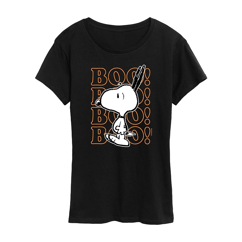 Snoopy Boo Halloween Womens Crew Neck Short Sleeve Regular Fit Graphic T-Shirt
