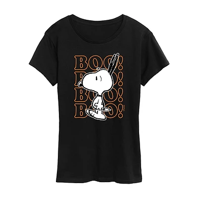 Snoopy Boo Halloween Womens Crew Neck Short Sleeve Regular Fit Graphic T-Shirt