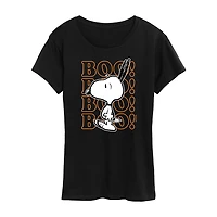 Snoopy Boo Halloween Womens Crew Neck Short Sleeve Regular Fit Graphic T-Shirt