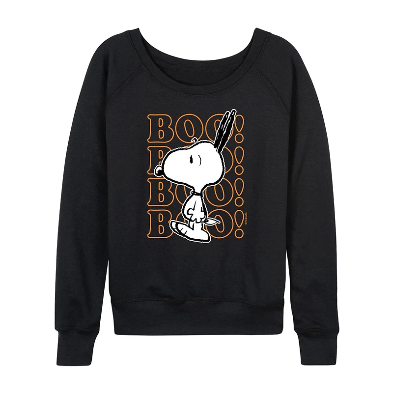 Snoopy Boo Halloween Womens Round Neck Long Sleeve Regular Fit Graphic T-Shirt