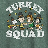 Peanuts Turkey Squad Womens Crew Neck Short Sleeve Regular Fit Graphic T-Shirt