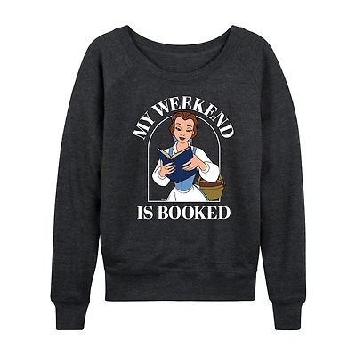 My Weekend Booked Womens Round Neck Long Sleeve Regular Fit Belle Graphic T-Shirt