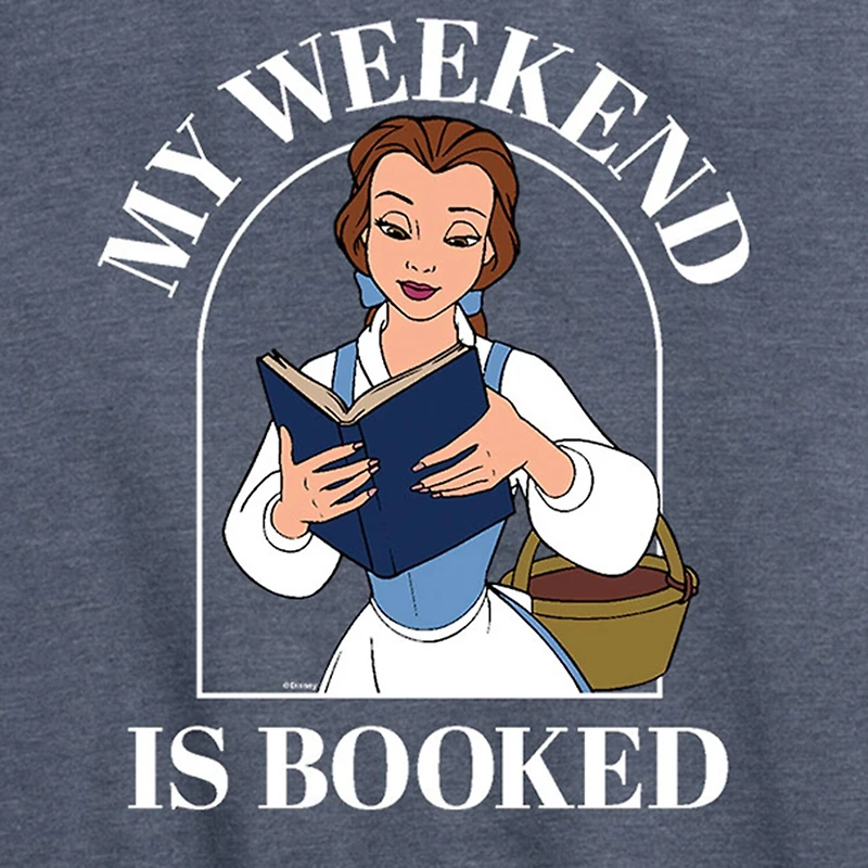 My Weekend Booked Womens Crew Neck Short Sleeve Regular Fit Belle Graphic T-Shirt