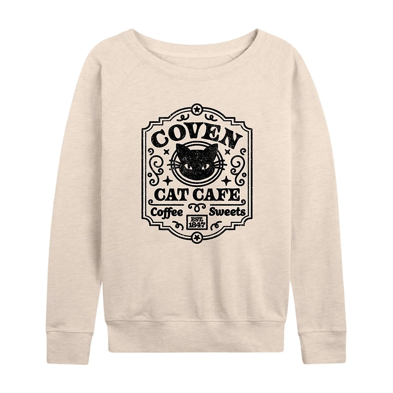Coven Cat Cafe Womens Round Neck Long Sleeve Regular Fit Graphic T-Shirt