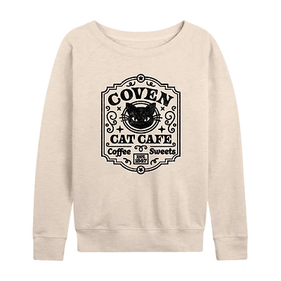 Coven Cat Cafe Womens Round Neck Long Sleeve Regular Fit Graphic T-Shirt