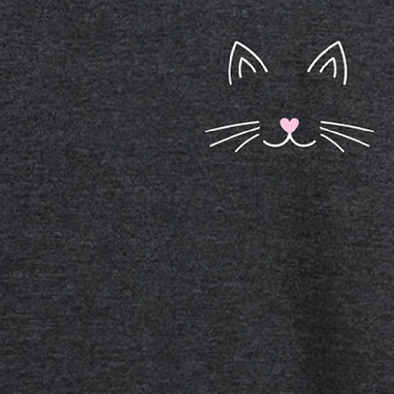 Cat Face Womens Round Neck Long Sleeve Regular Fit Graphic T-Shirt
