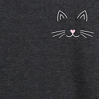 Cat Face Womens Round Neck Long Sleeve Regular Fit Graphic T-Shirt