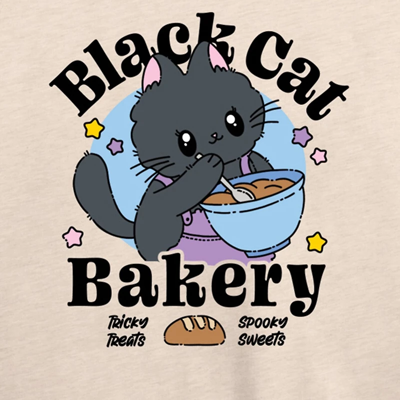 Black Cat Bakery Womens Crew Neck Long Sleeve Regular Fit Graphic T-Shirt