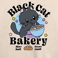 Black Cat Bakery Womens Crew Neck Long Sleeve Regular Fit Graphic T-Shirt