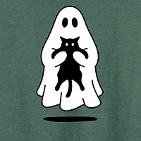 Ghost Holding Black Cat Womens Round Neck Long Sleeve Regular Fit Graphic T-Shirt