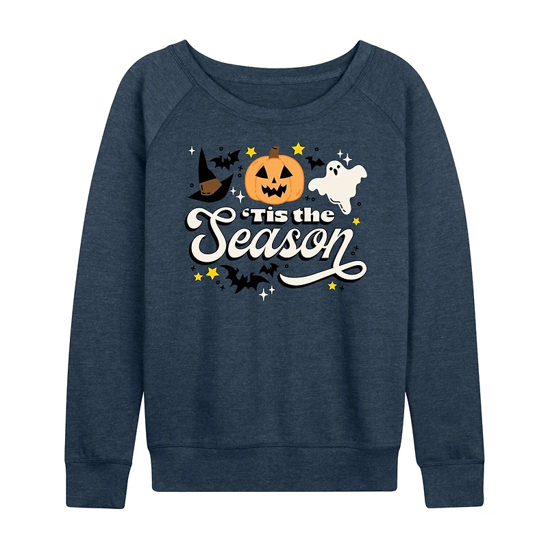 Tis The Season Fall Womens Boat Neck Long Sleeve Regular Fit Graphic T-Shirt